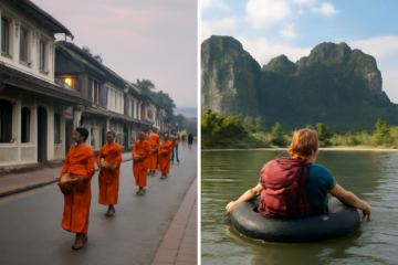 Perbandingan suasana Luang Prabang yang tenang dan Vang Vieng dengan aktivitas tubing di sungai