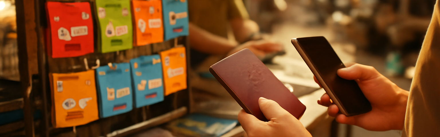 Konter penjualan sim card di pasar jalanan Laos dengan paket data untuk turis