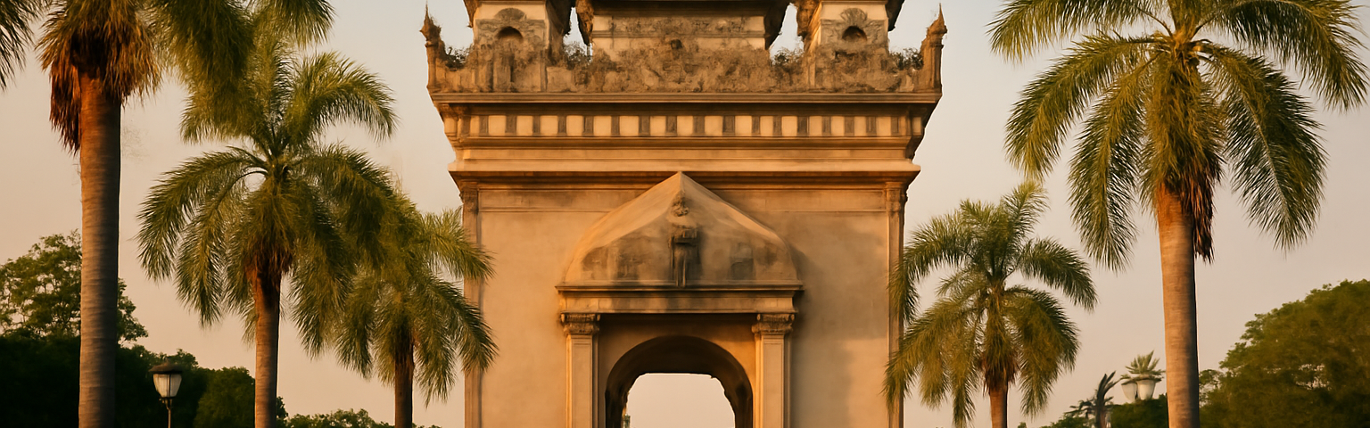 Monumen Patuxai di Vientiane, Laos, saat matahari sore